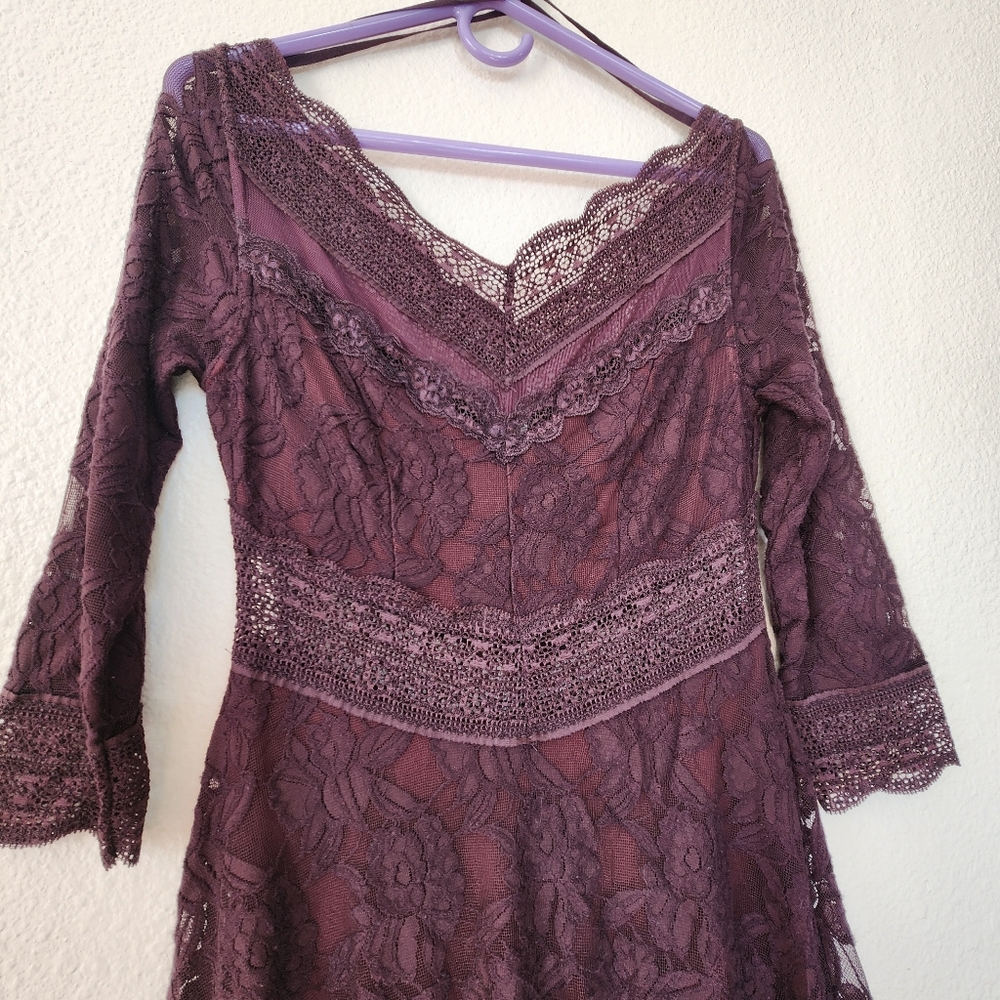 Free People Lace Burgundy Party Event Dress Peekaboo Lace Cocktail Sz M - Picture 6 of 9